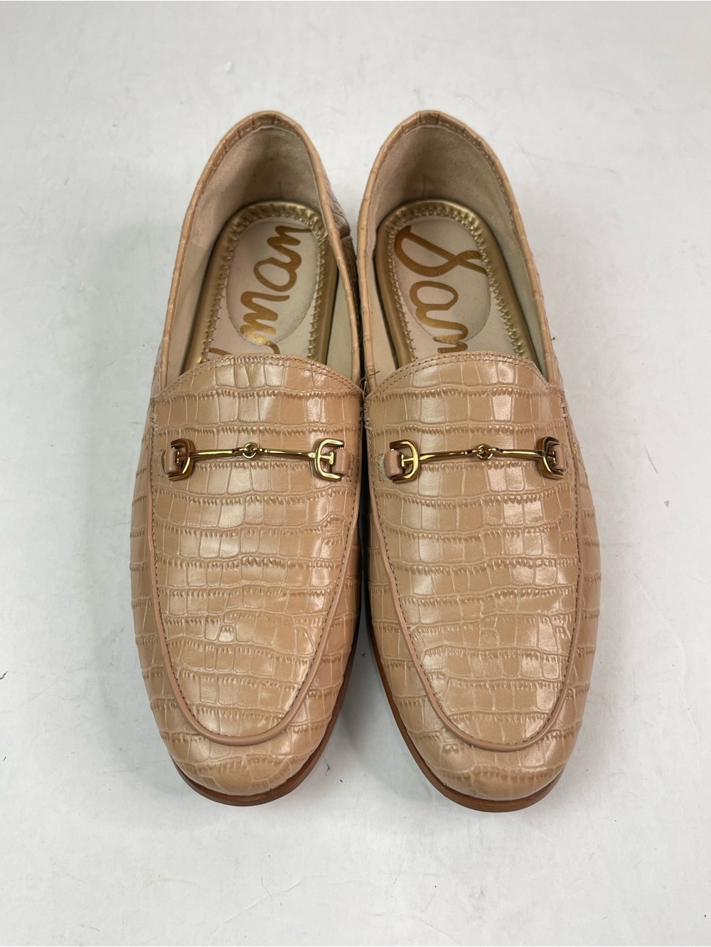 Sam Edelman Croc Embossed Gold Bit Hardware Beige Leather Slip-On Loafer 8.5M - Picture 2 of 5